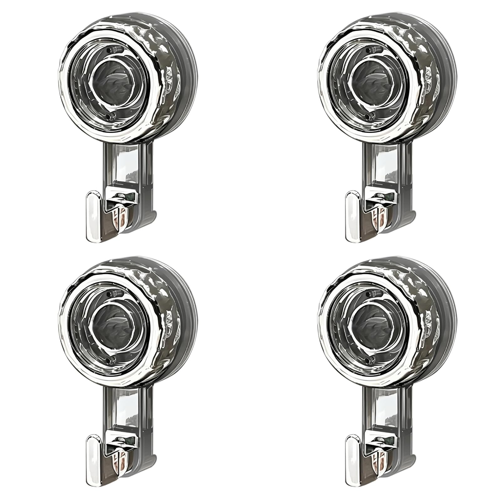 4pcs Suction Cup Hooks Reusable & Removable Suction Towel Hook No-Drill Strong Suction Hanger for Bathroom Kitchen Window Glass Door Mirror Tile (Gray-Silver)