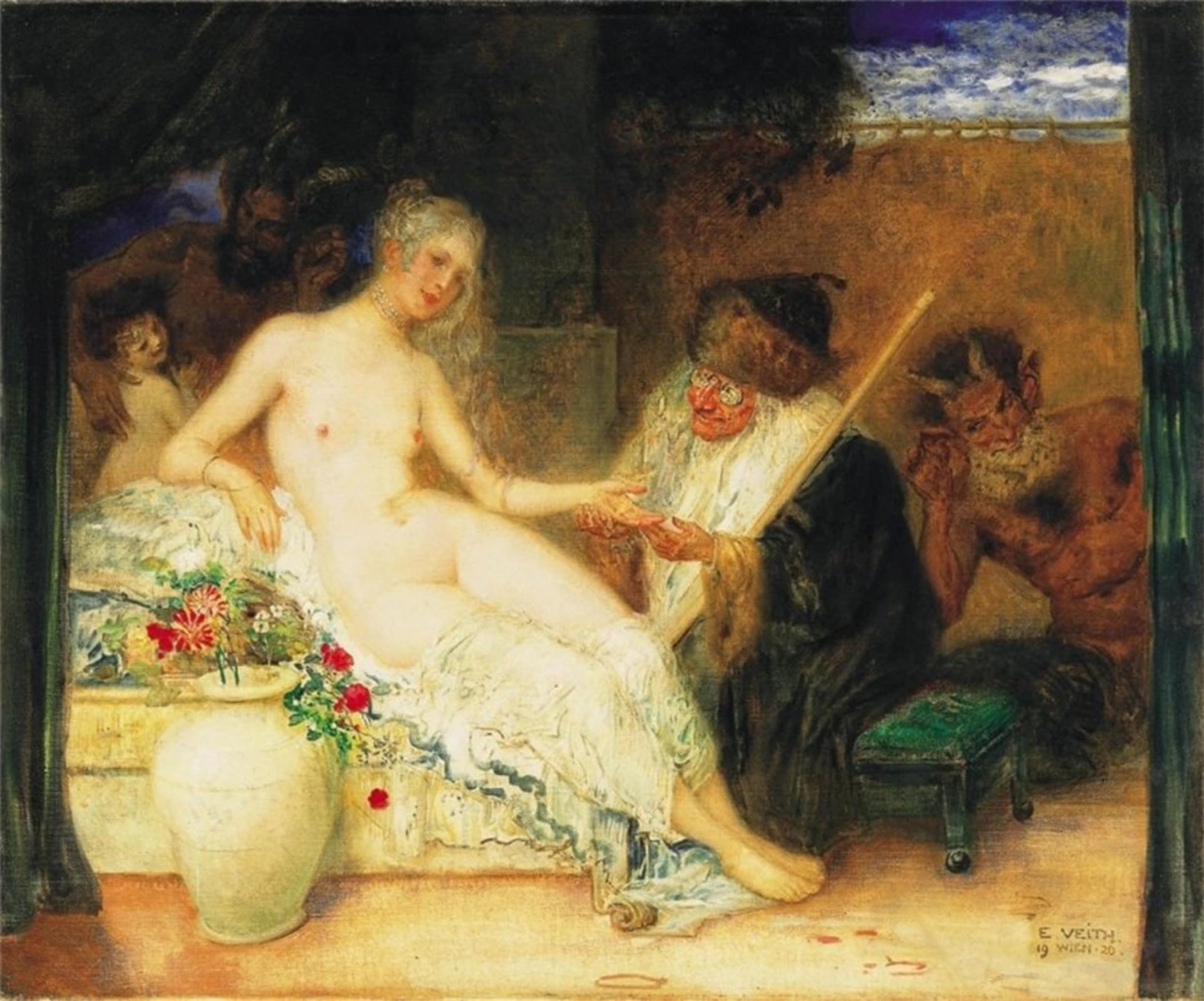 Serendipitp No Frame Abstract Painting Mural Print Picture Wall Decor Painting Young Beauty And The Fortune Teller Eduard Veith Vintage Wall Artwork For Home Decor 60X90cm