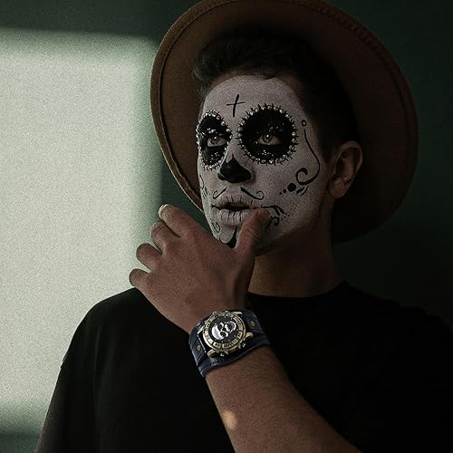 Miniatura 5 de Avaner Relojes vintage de cuero punk relojes retro de bronce con calavera de banda ancha de cuarzo para hombres