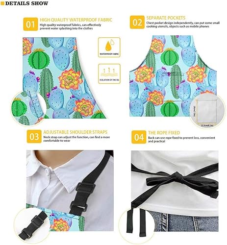 Miniatura 5 de Dellukee Delantal ajustable de cocina con bolsillo para mujeres y hombres, delantales impermeables