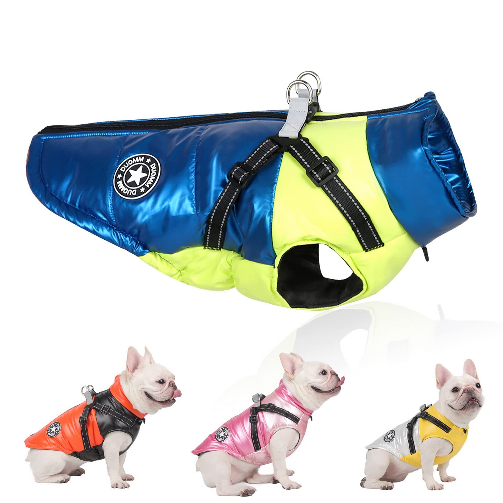 Zunea Waterproof Dog Jacket with Harness for Small Medium Dogs Zipper Winter Jacket Coat Reflective Puppy Clothes Soft Warm Padded Puffer Vest Pet Girl Boy Apparel for Chihuahua Yorkie Blue S