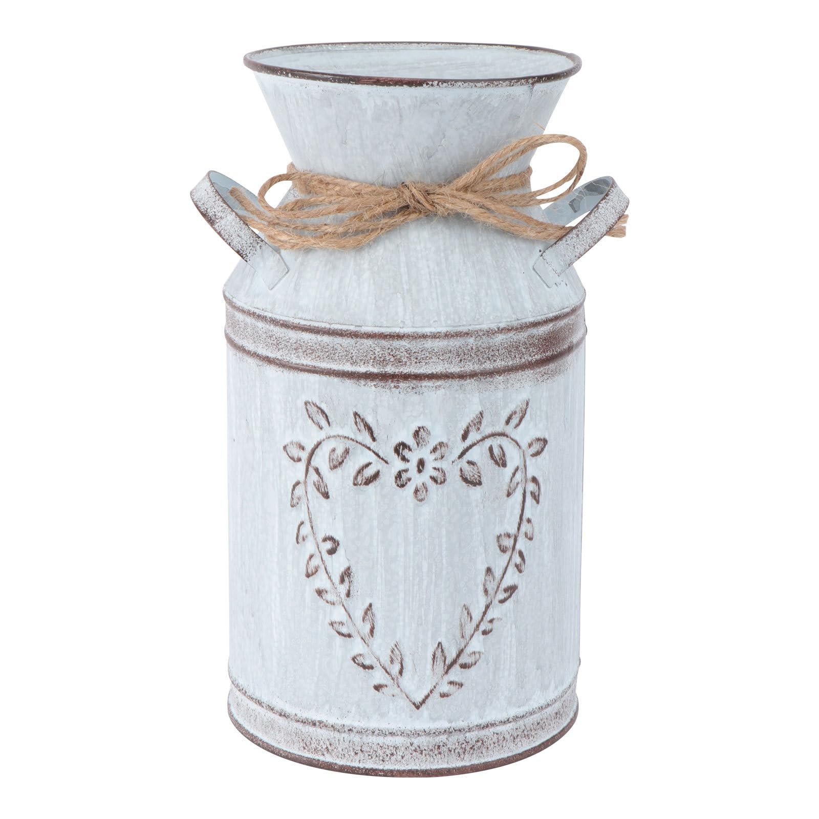 Happyyami Rustic Metal Flower Vase Heart Jug Vase Shabby Chic Milk can Galvanized Jug Decorative Pitcher Tin for Table Centerpieces Bedroom Kitchen Decor