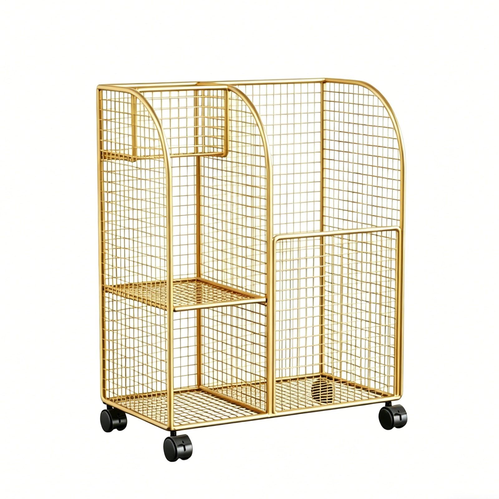 Baoblaze Mobile Basket Carrello Contenitore Palestra Portatappeti Portacorda Struttura in Ferro a Maglia con Ruote Scorrevoli E Scomparti Separati Adatto per Benessere, Oro