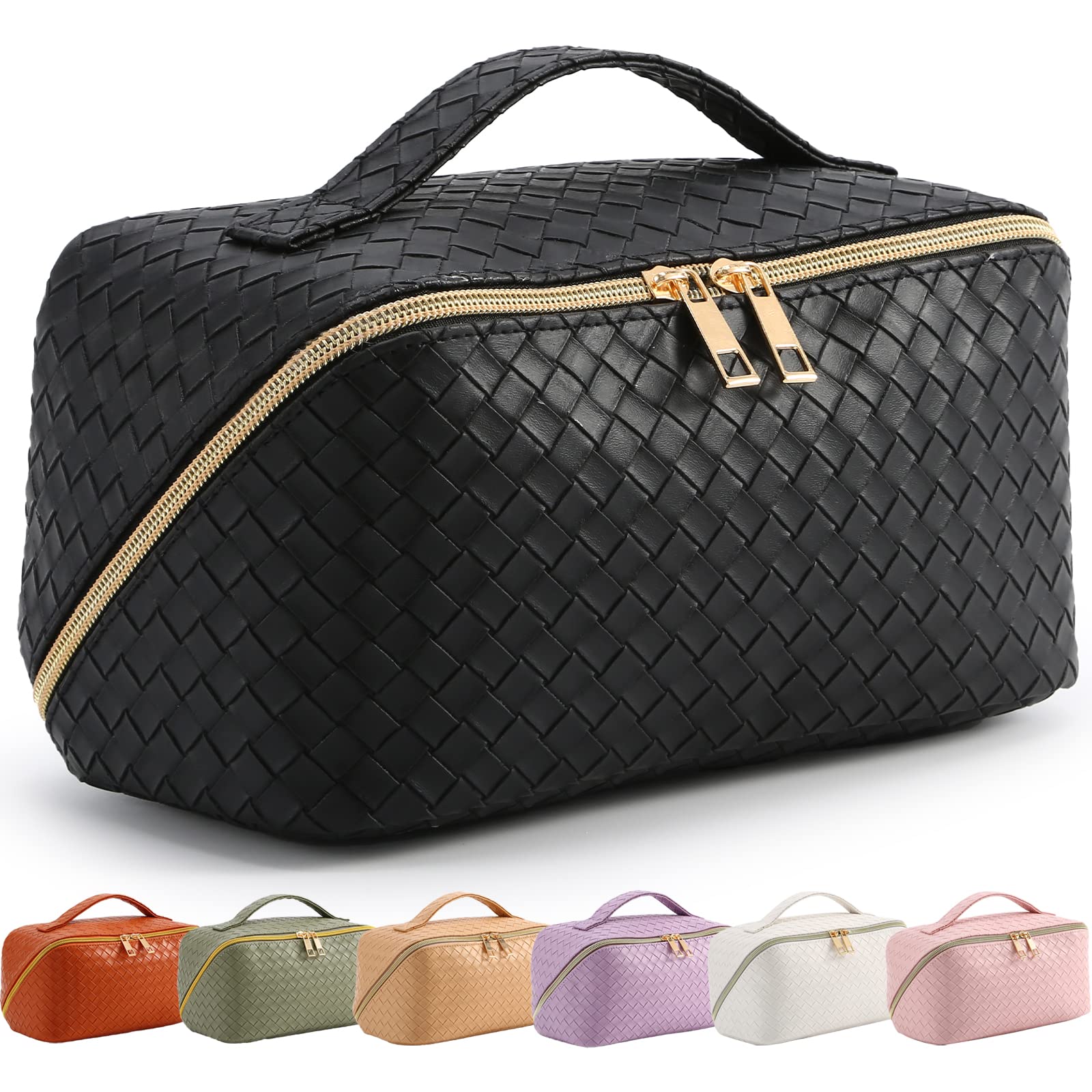 TOPALL Beauty Case da Viaggio Donna,Grande Borsa Cosmetica da Viaggio,Trousse Trucchi Donna in Aggiornata PU Pelle,Borsa Porta Trucchi da Toilette Makeup Bag Organizer