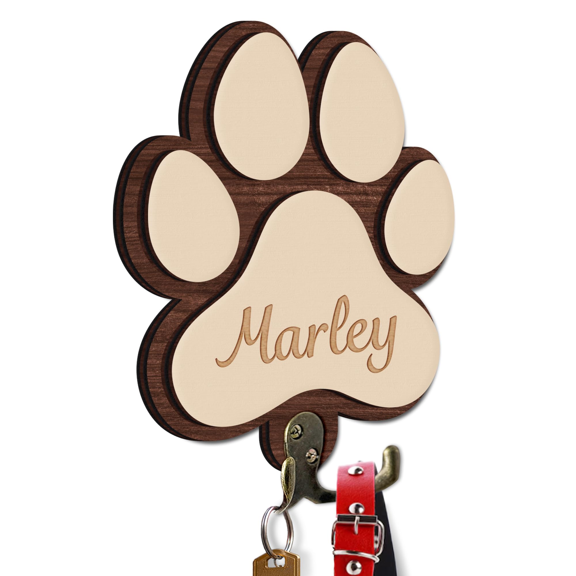 Personalized Dog Leash Holder, Custom Dog Paw Harness Wall Hanger Organizer with Name, Decorative Hooks for Leashes, Keys, Collars, Leash Rack Wall Mount for Entryway, Hallway, Gift for Pet Lovers