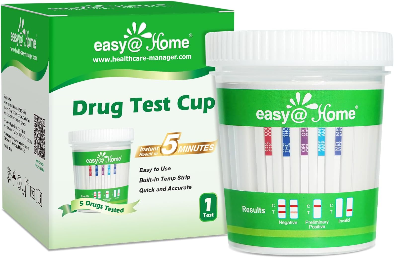 Easy@Home Drug Test Cup for THC, AMP, COC, MET, OPI, Urine Drug Testing Kit #ECDOA-254 (1 Pack)