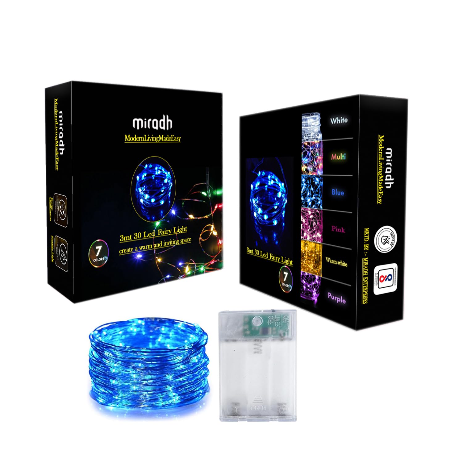 MIRADH 10 Feet 30 Led Fairy Lights Battery Powered Waterproof Copper Wire Led Light /String Light for Home Decoration, Diwali Light -Blue (Still)