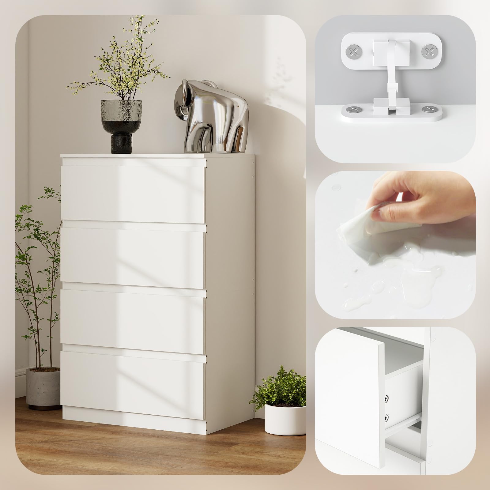 Ginhow Komodenschrank 120 cm Breit,Kommode 40 cm Tief,Kleiderschrank 40 cm Tief,Kommode 120cm Breit,Sideboard Weiss Matt ,Weiße Kommode