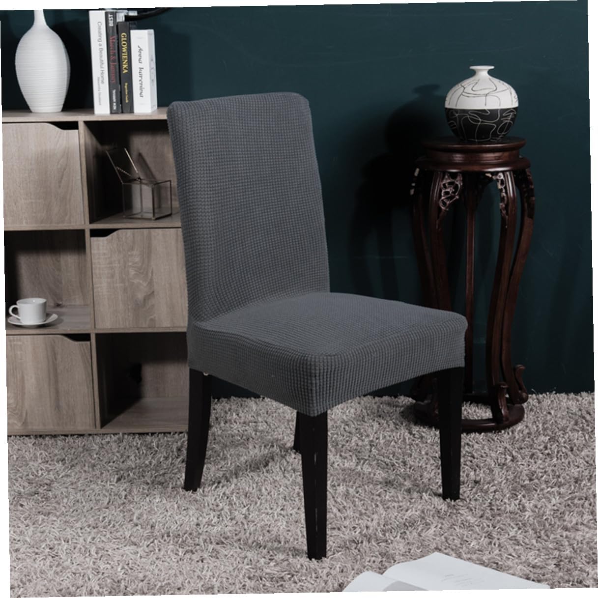 4pcs Elastic Stretchy Dining Chair Covers, Polyester Chair Protectors, Universal Fit Removable Seat Covers for Home, Office, and Dining Room – Dark Grey