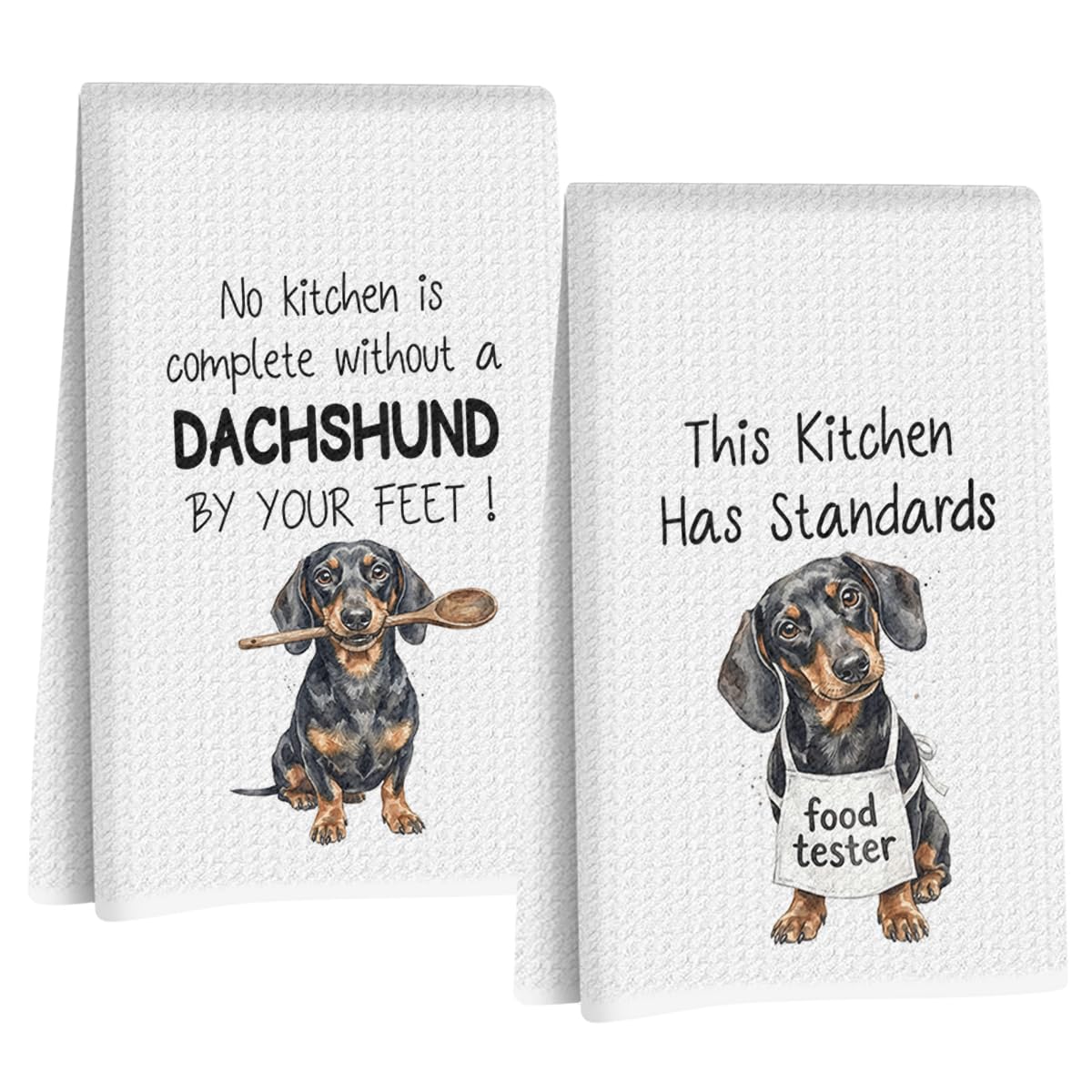 2 Pcs Funny Dachshund Kitchen Towels, Weiner Dog Gifts for Women Friend