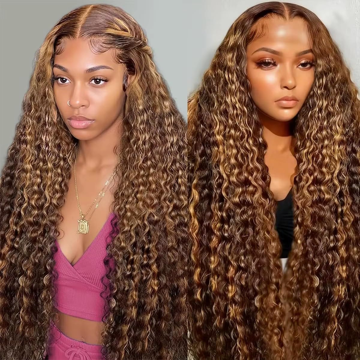 Lemoda Highlight Ombre Lace Front Wig Human Hair 13x6 Water Wave 4/27 Honey Blonde Wig Human Hair Wet and Wavy HD Transparent Lace Frontal Wigs for Women Pre Pl