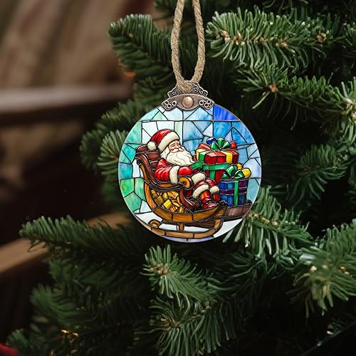 Miniatura 2 de Decoraciones navideñas de vitrales, regalo de Papá Noel, atrapasoles para árboles de Navidad, adornos colgantes para atmósfera, atrapasoles,