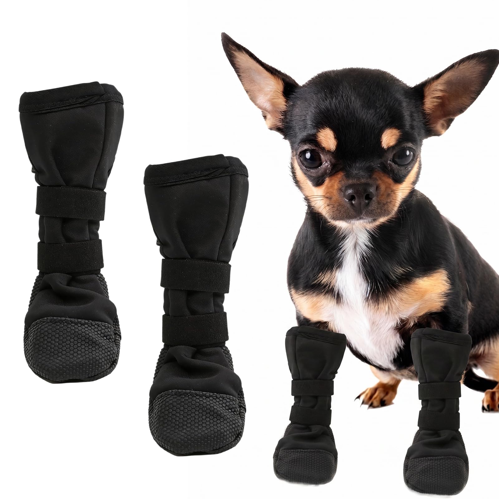 Xazuninsu 2 Pcs Dog Boots for Injured Paws Waterproof, Breathable Adjustable Dog Socks with Self-adhesive Strap, Non-slip Sole Paw Covers Protectors from Licking Wounds (Black, S)