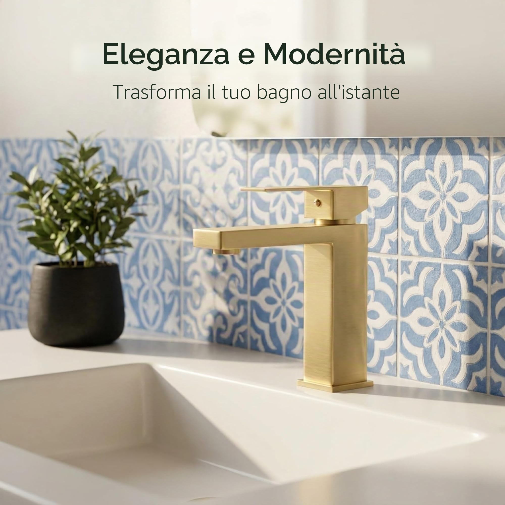VALAZ Rubinetto Bagno Lavabo Dorato Spazzolato Protezione PVD | Miscelatore Lavabo Bagno Acqua Fredda e Calda, Risparmio Acqua | Installazione Facile | Ottone, Inossidabile, Quadrato, Serie Segura