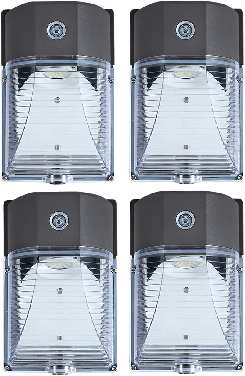 26W 3000LM LED Wall Pack Light, 120-277Vac 5000K Daylight, Photocell Dusk to Dawn Wall Pack, 150-250W MH/HPS Replacement, Outdoor Security Lighting Fixtures, Clear Lens (4 Pack)