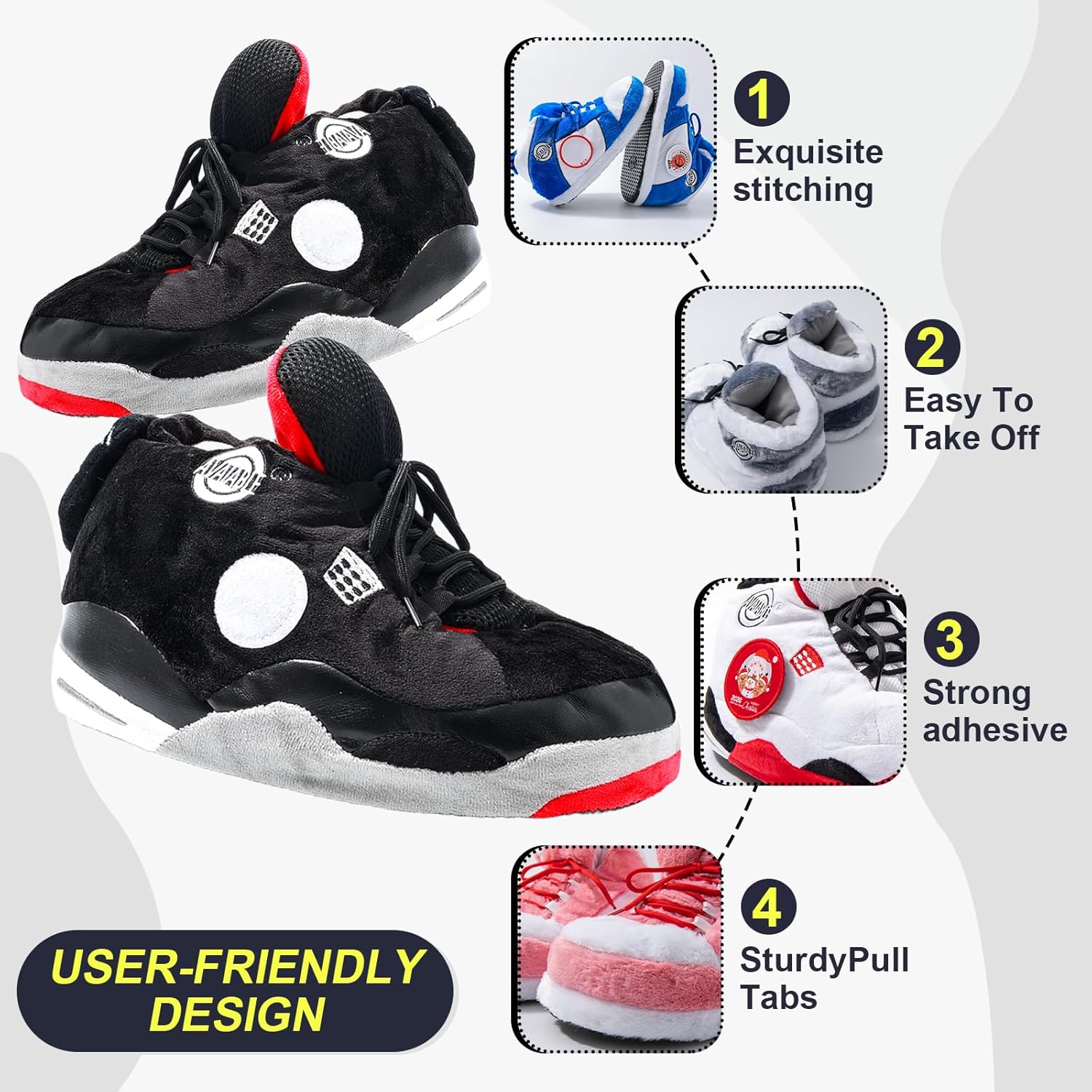 AVAIABLE Sneaker Slippers, Funny Home Pantuflas for Women & Men Comfy Furry Warm Fluffy, Non Slip Sole, Unisex One Size Fits Most, With 5 Pairs Replaceable Decor Embroidered Patches - Image 4