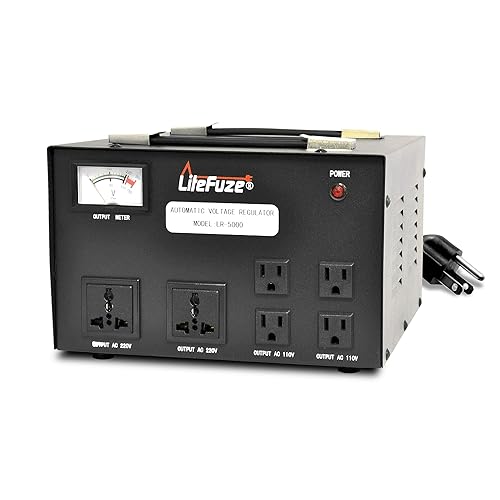 LiteFuze Convertidor de transformador de voltaje de 5000 vatios con regulador integrado, elevador hacia arribaabajo, 110 V220 V, protección del