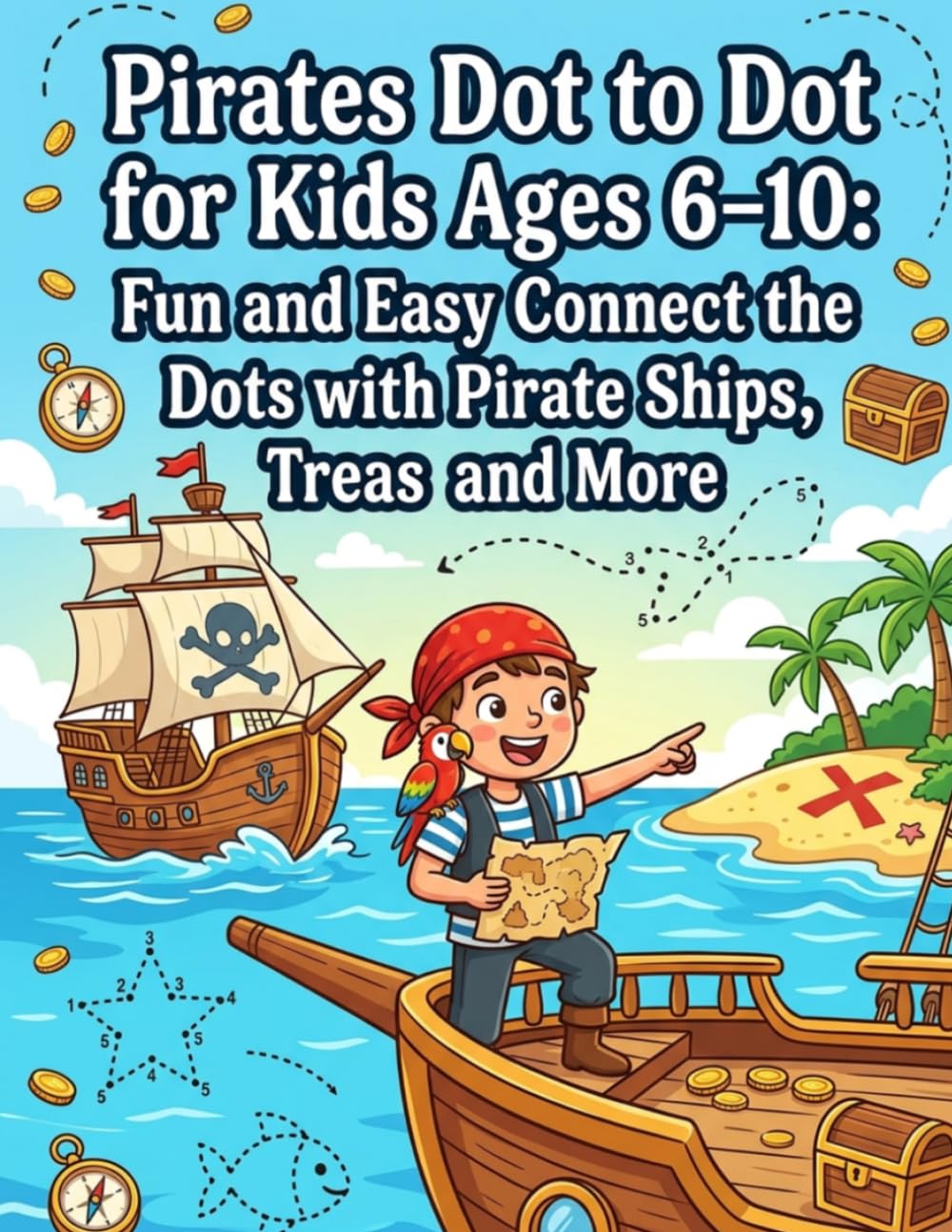 Pirates Dot to Dot for Kids Ages 6–10: Fun and Easy Connect the Dots with Pirate Ships, Treasure Maps and More