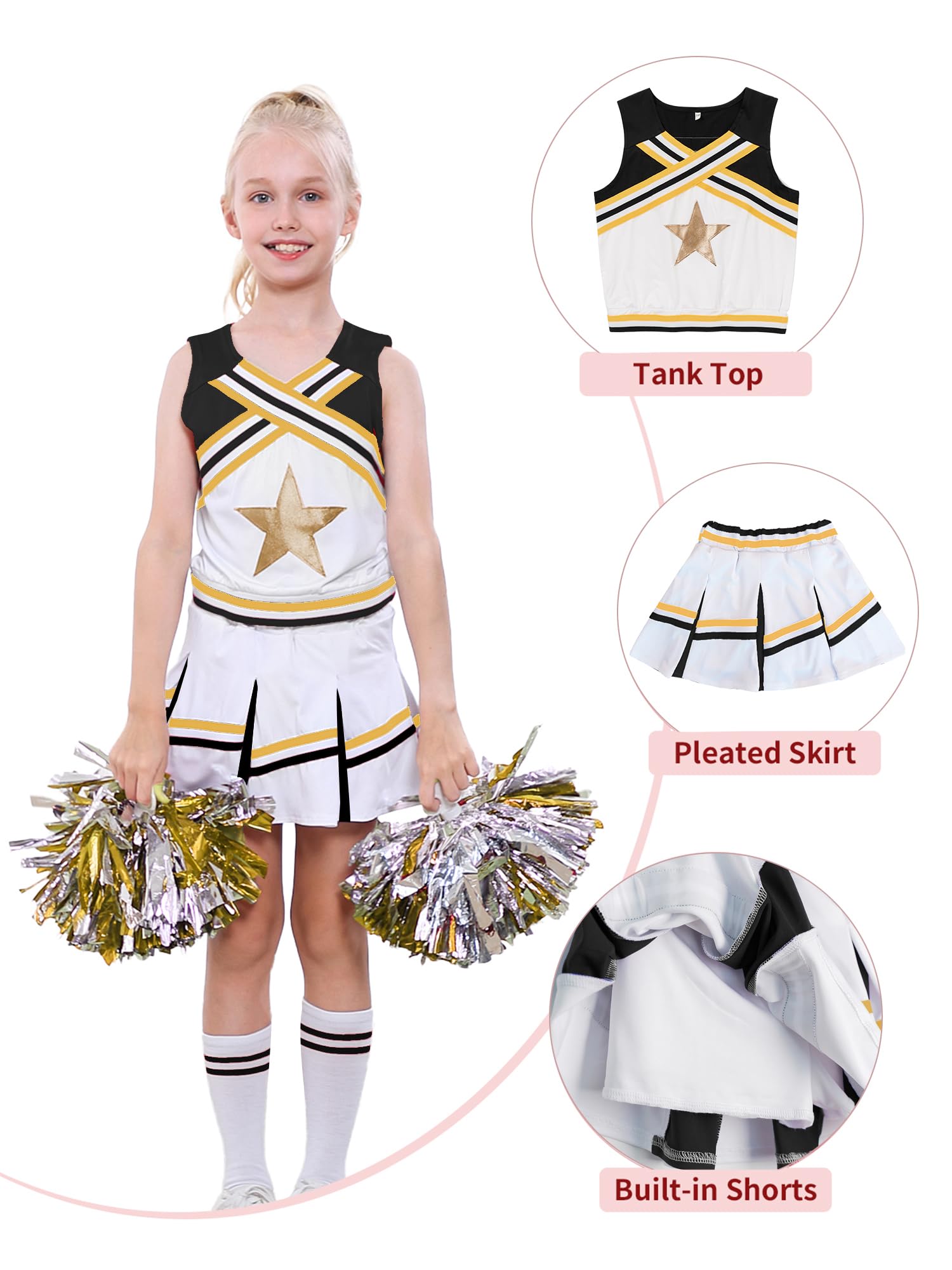 LOLANTA Costume da Ragazza Cheerleader, Carnevale o Evento Sportivo Fancy Dress Up con l'abito di Pom Poms, 4-13 Anni