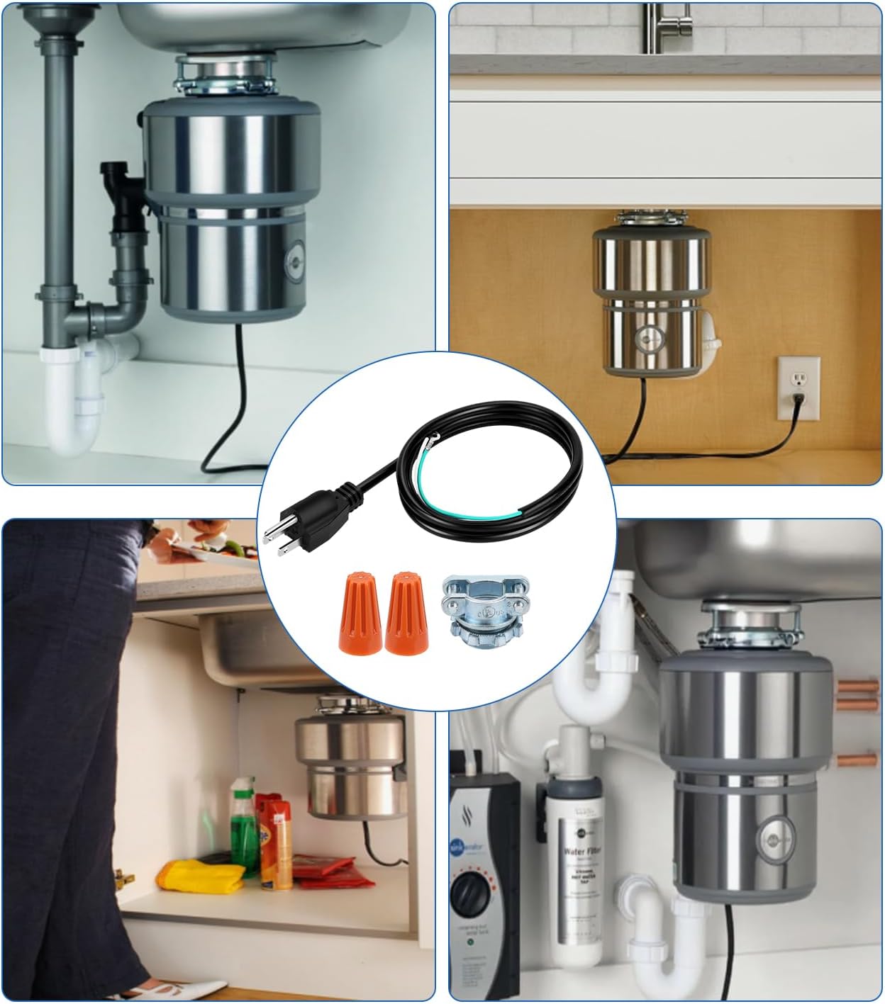 HK Universal Garbage Disposal Power Cord Kit, Heavy Duty Power Cord Replacement for Any Garbage Disposal Model as InSinkErator (3Feet 5Pack)