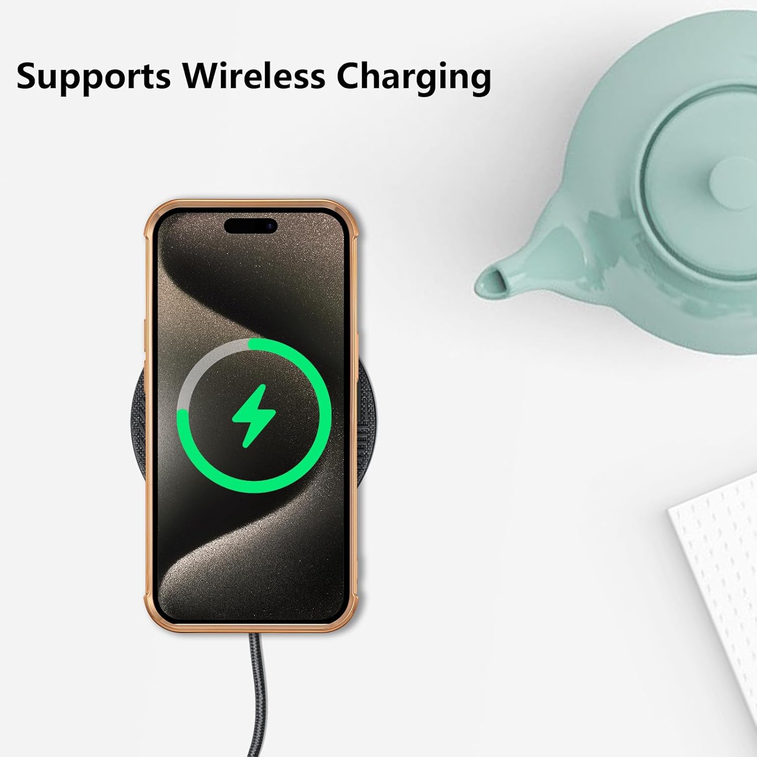 ZTOFERA Compatible with iPhone 15 Pro Max (6.7") Case for Girls Women, Flexible Silicone Protective Phone Case with Cute Love Heart Pattern Gold Edging Shockproof Bumper Cover, White 5 71 dTtfU2sL. AC SL1500