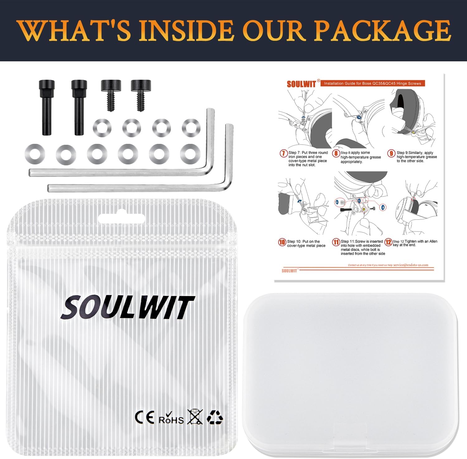 SOULWIT Metal Swivel Pins Replacement Parts Kit for Bose QuietComfort 35/QC35/QC35 II/QC45/QuietComfort SE (QC SE)/Quiet Comfort Wireless Headphones, Hinge Screws Accessories and Gasket - Black - Image 6