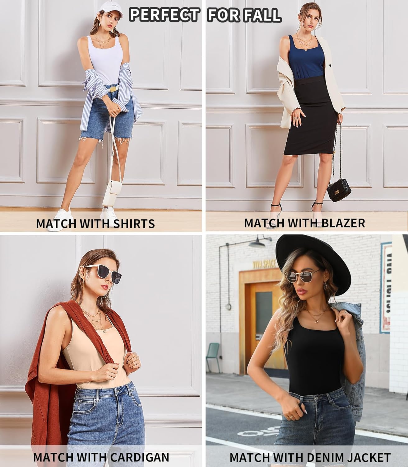 V FOR CITY Tank Top for Women with Built-in Padded Bra Adjustable Wide Strap Camisole Cotton Cami Shirts - Image 7