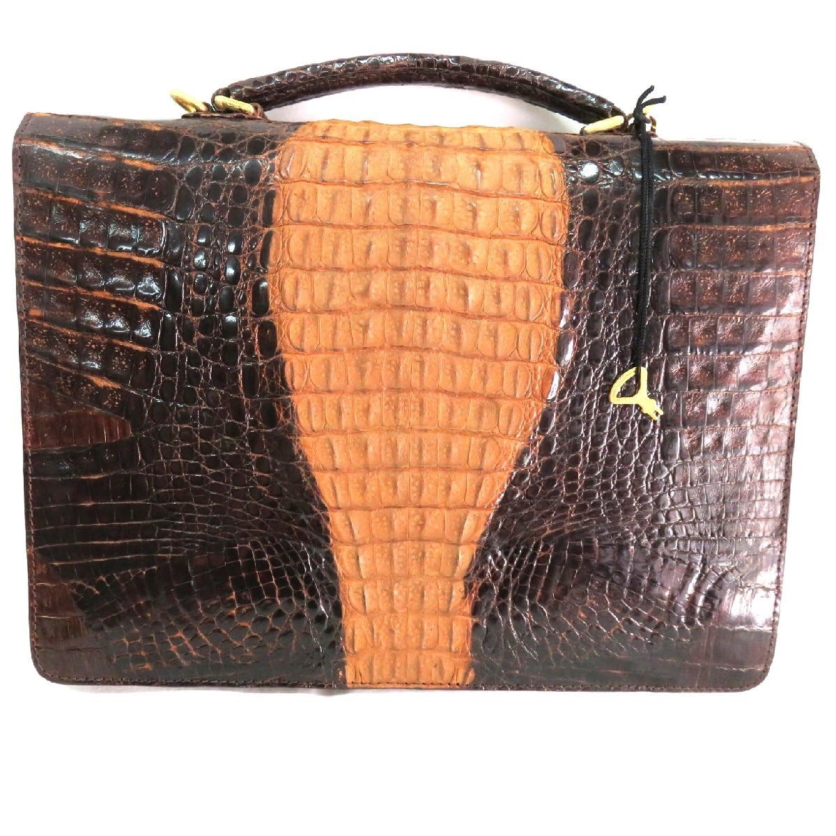 未使用級 クロコダイル ビジネスバッグ 本革 ブラウン系 金具 JRA A4収納