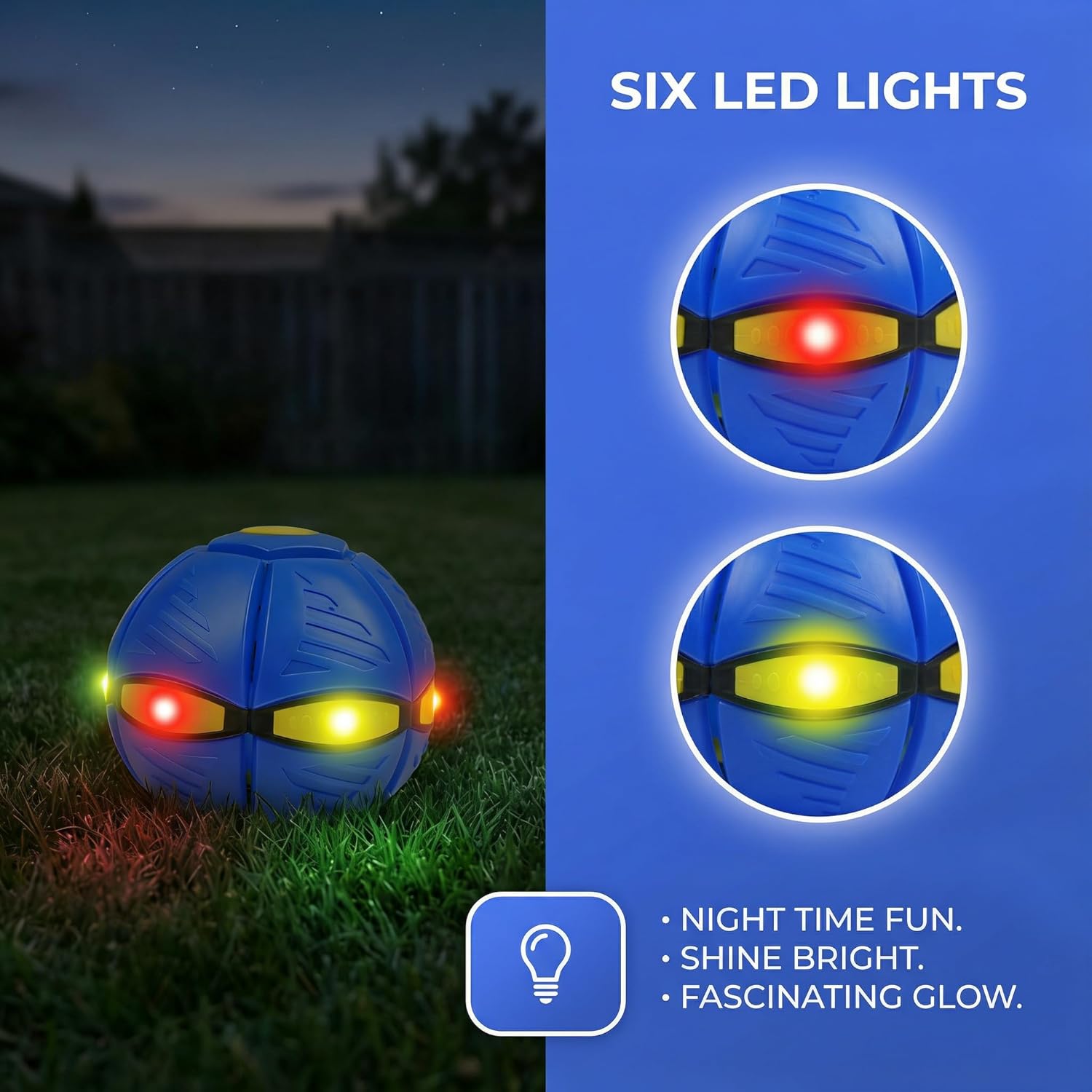 Magic Bouncing Ball for Kids- 3-in-1 Pop Up Flying Saucer Ball with 6 LED Lights, Dual-Form Magic Ball, Glow in The Dark Interactive pop up Ball Toy for Boys Girls, Indoor Outdoor Fun (Blue)