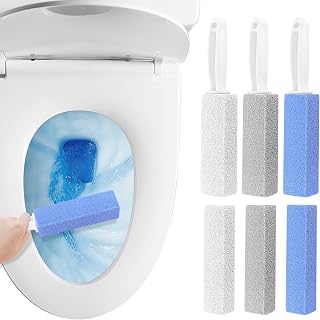 3 limpiadores de baño de piedra pómez con 3 piedras pómez intercambiables, piedra pómez con mango para baños, aseos, cocinas, piscinas, manchas profundas (color: gris, blanco, azul)