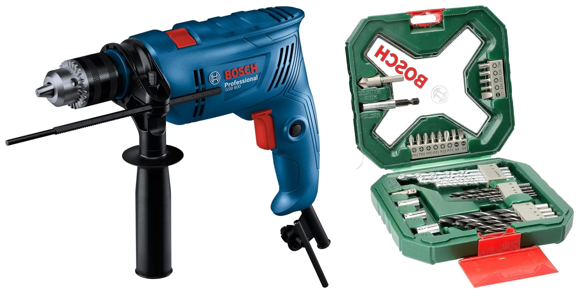 Bosch GSB 600 Corded Electric Impact Drill, 600 W, 13 mm, 1.7 Kg, 3, 000 rpm, 1.4 Nm, Variable Speed, Blue, Black-image-46
