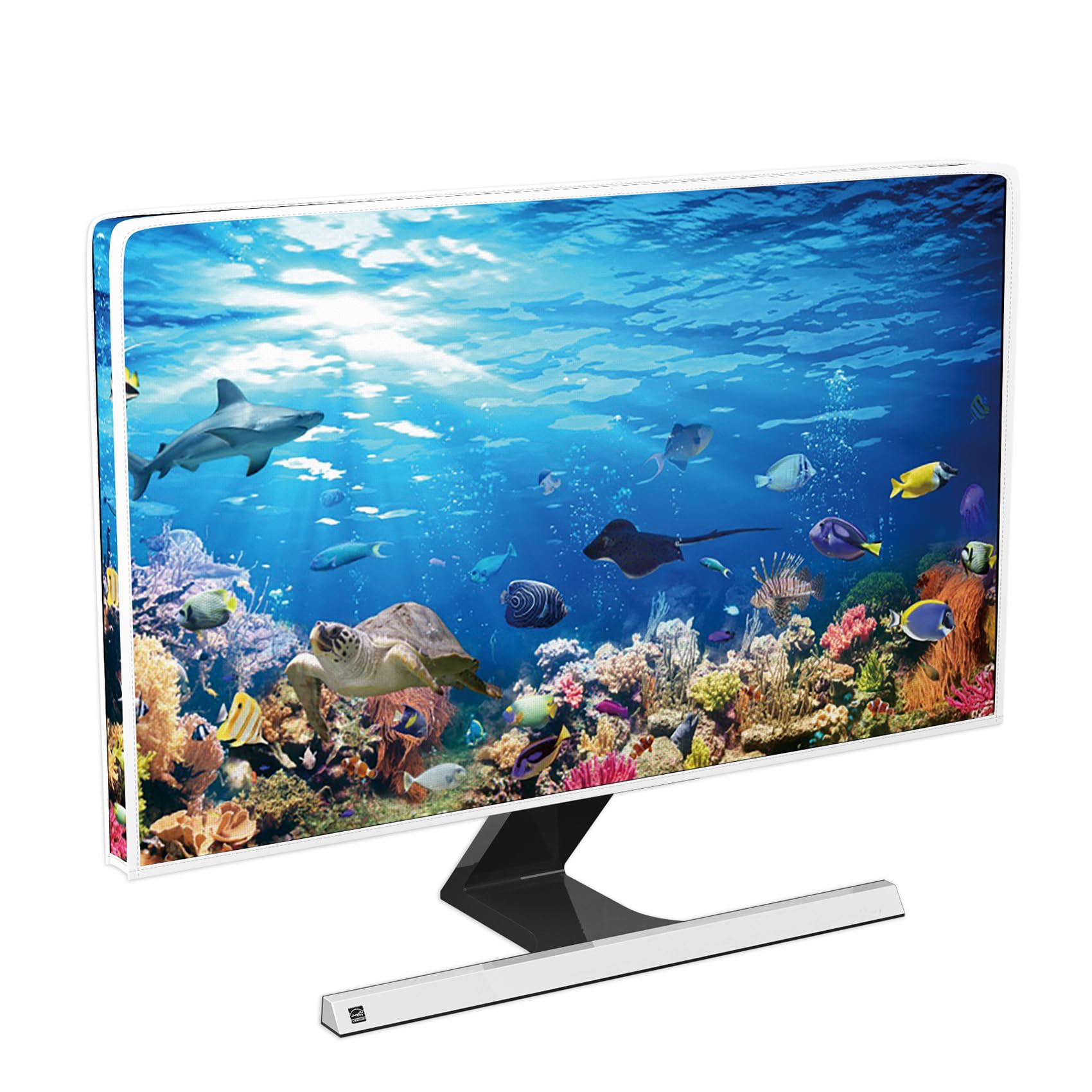 Underwater Waterproof Computer Monitor Cover 22, 23, 24, 25 Inch Ocean Undersea Life Tropical Fish Turtle Coral Design Monitor Dust Covers Panel Case Computer Screen Protective LCD/LED/HD
