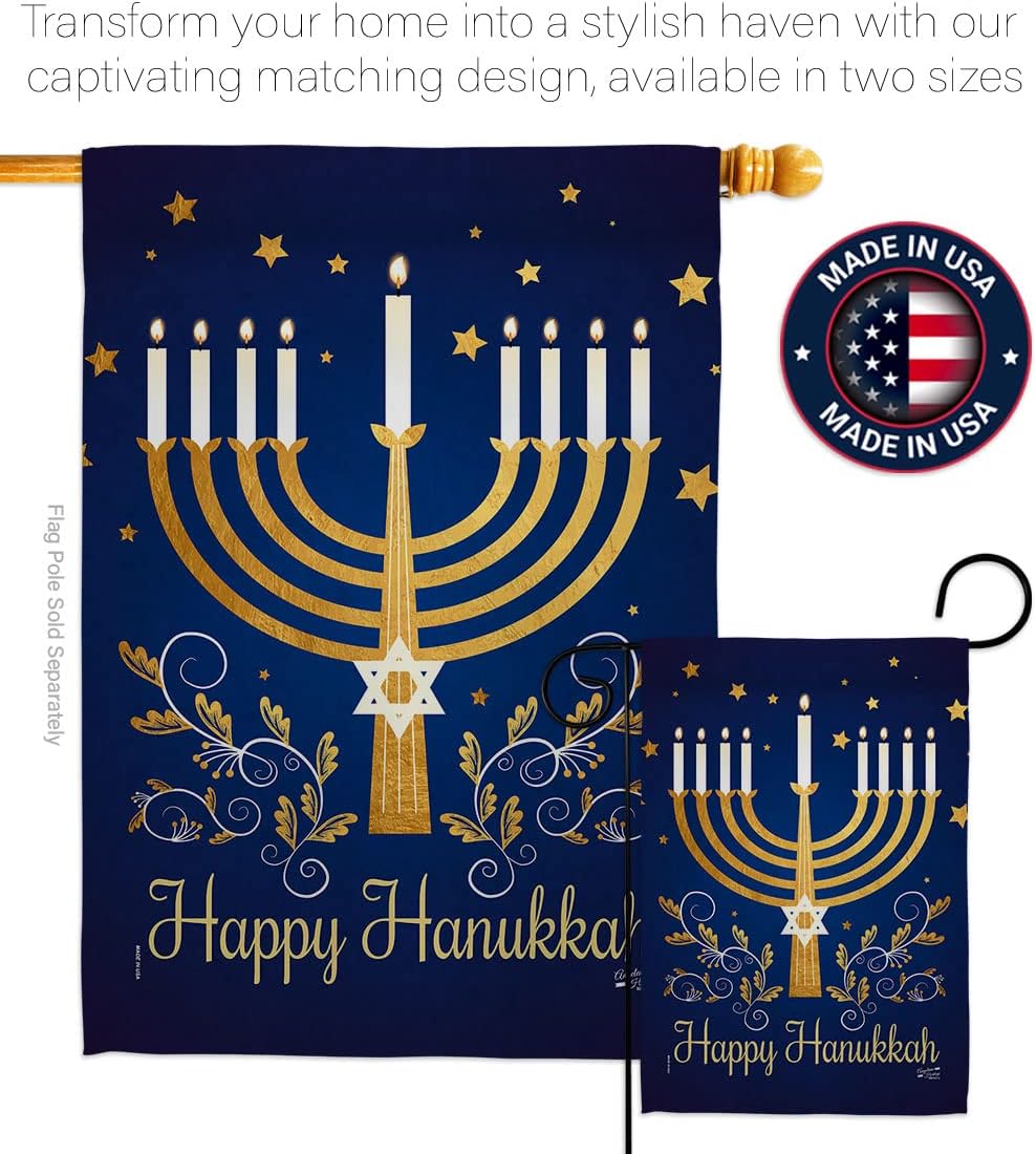Happy Hanukkah House Flag Winter Candle Bonsai Menorah Jewish Chanukah David Decoration Banner Small Garden Yard Gift Double-Sided, 28" x 40", Made in USA