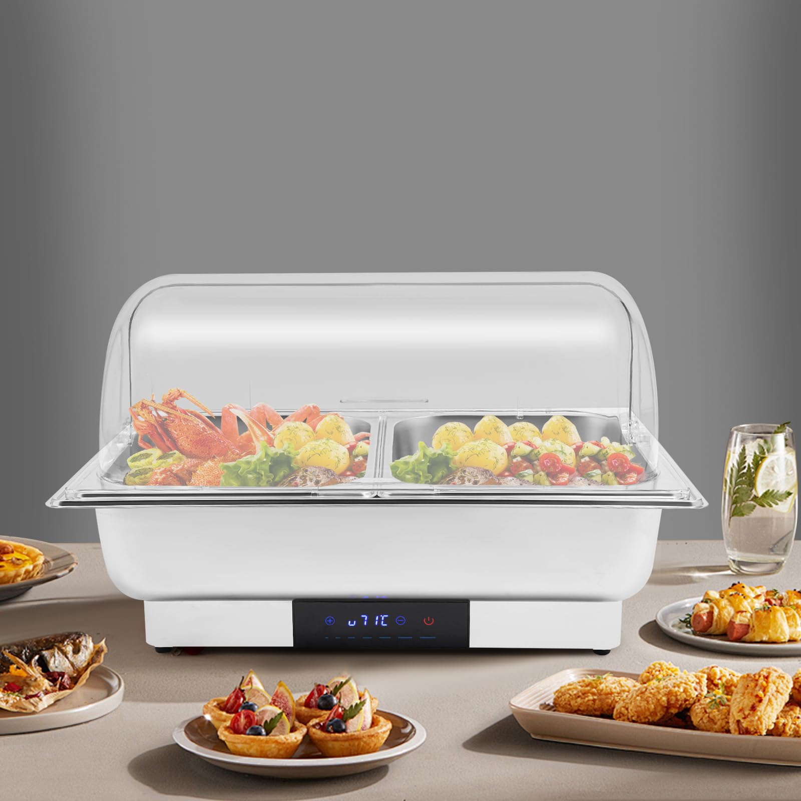 600 W Chafing Dish - Riscaldatore elettrico per buffet, per alimenti con coperchio, con temperatura regolabile da 35 a 90 ℃ (2 x 4,5 l + 9 L)