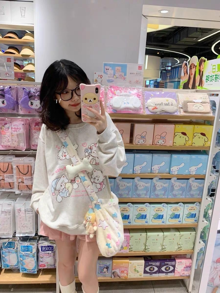 CEINOM Y2k Harajuku Kawaii Grey Preppy Style Sweatshirt Women Japanese Fashion Cute Casual Cat Print Loose Hoodie - Image 5