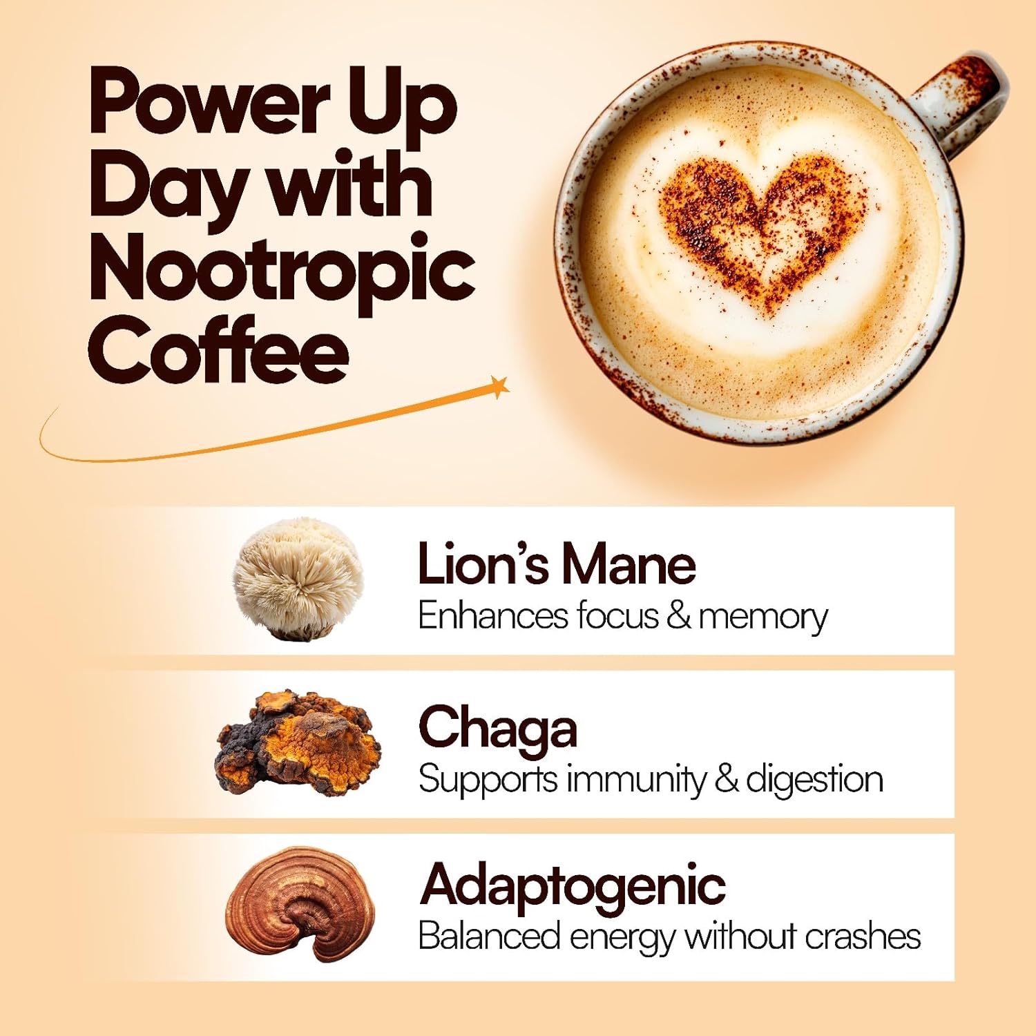 Mushroom Coffee - Mental Clarity & Beauty Support - With Collagen Protein Powder, Lion’s Mane, L-Theanine & Chaga - Adaptogenic Blend - Gut Health & Immune Support - 30 Servings