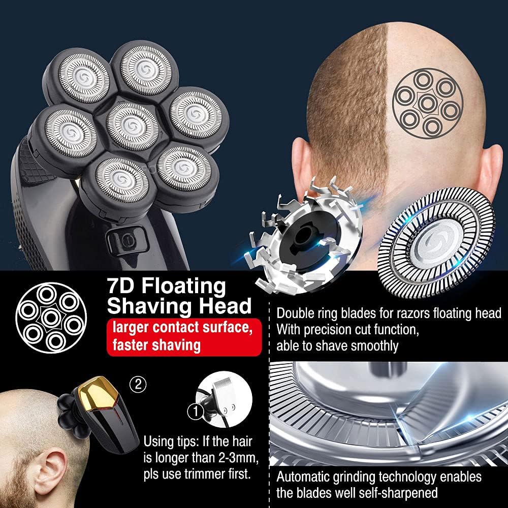 7 Cutter Head Electric Shaver 7D Razor for Men Head Shavers for Bald Shaver Multifunctional Grooming Kit Waterproof Cordless