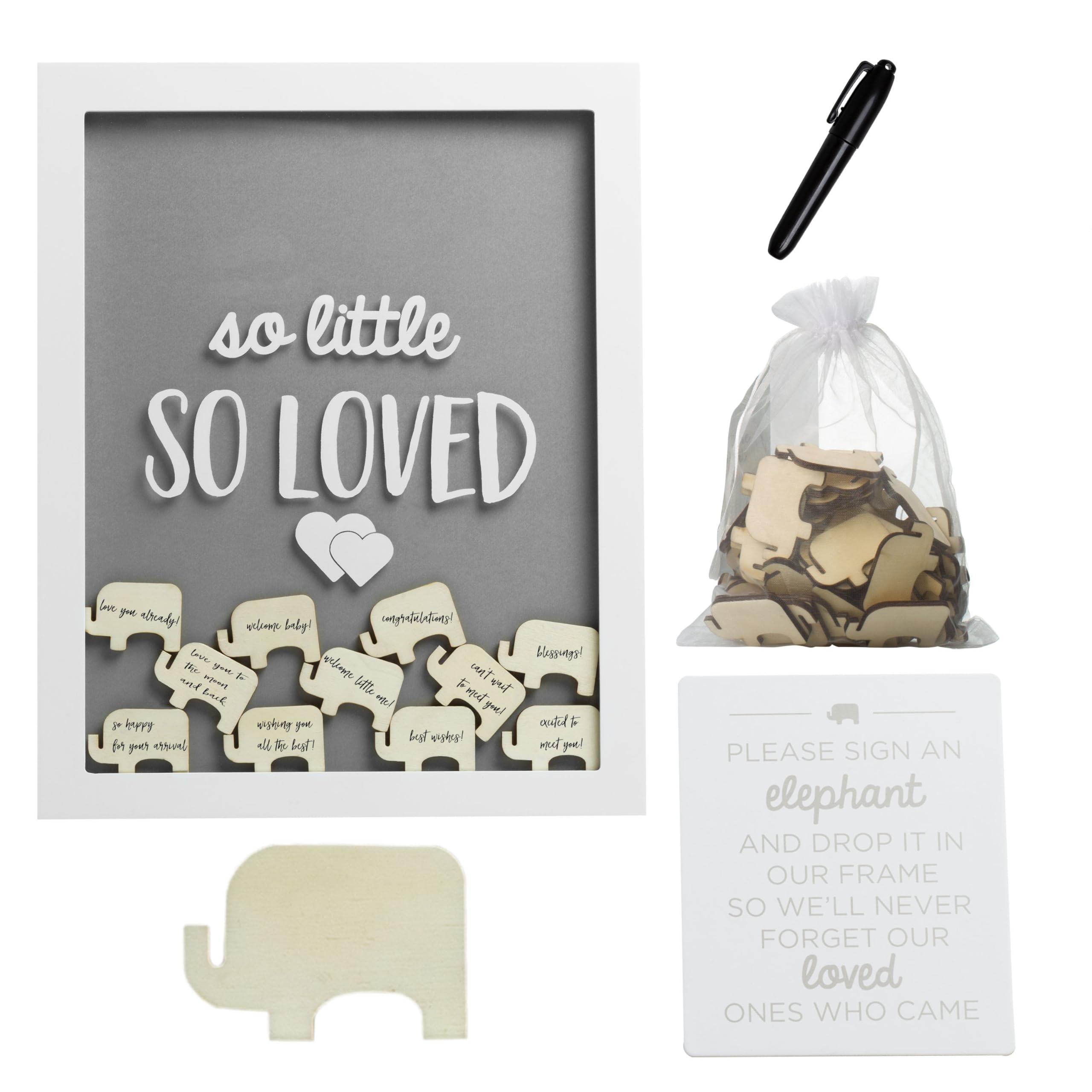 Pearhead Elephant Token Frame, Little Wishes Signature Baby Shower Guestbook Alternative, Pregnancy Keepsake for Soon to be Mums, Gray and White