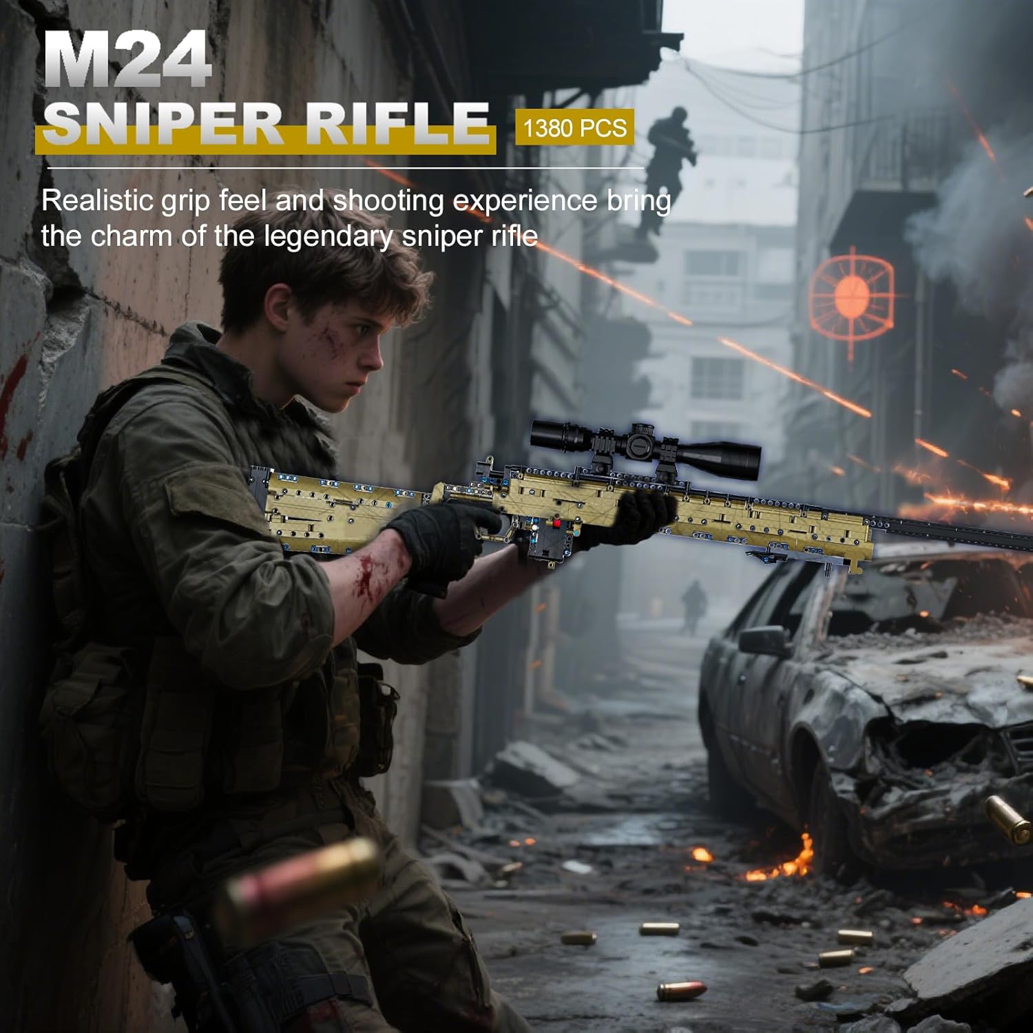 Sosuy Building Block Gun Sets, M24 1:1 DIY Shootable Sniper Model Guns Army Toys for Adult Teen Boys, Birthday Gifts for Men Kids Age 8+, Realistic Bricks Collection for Military Fan 1380PCS