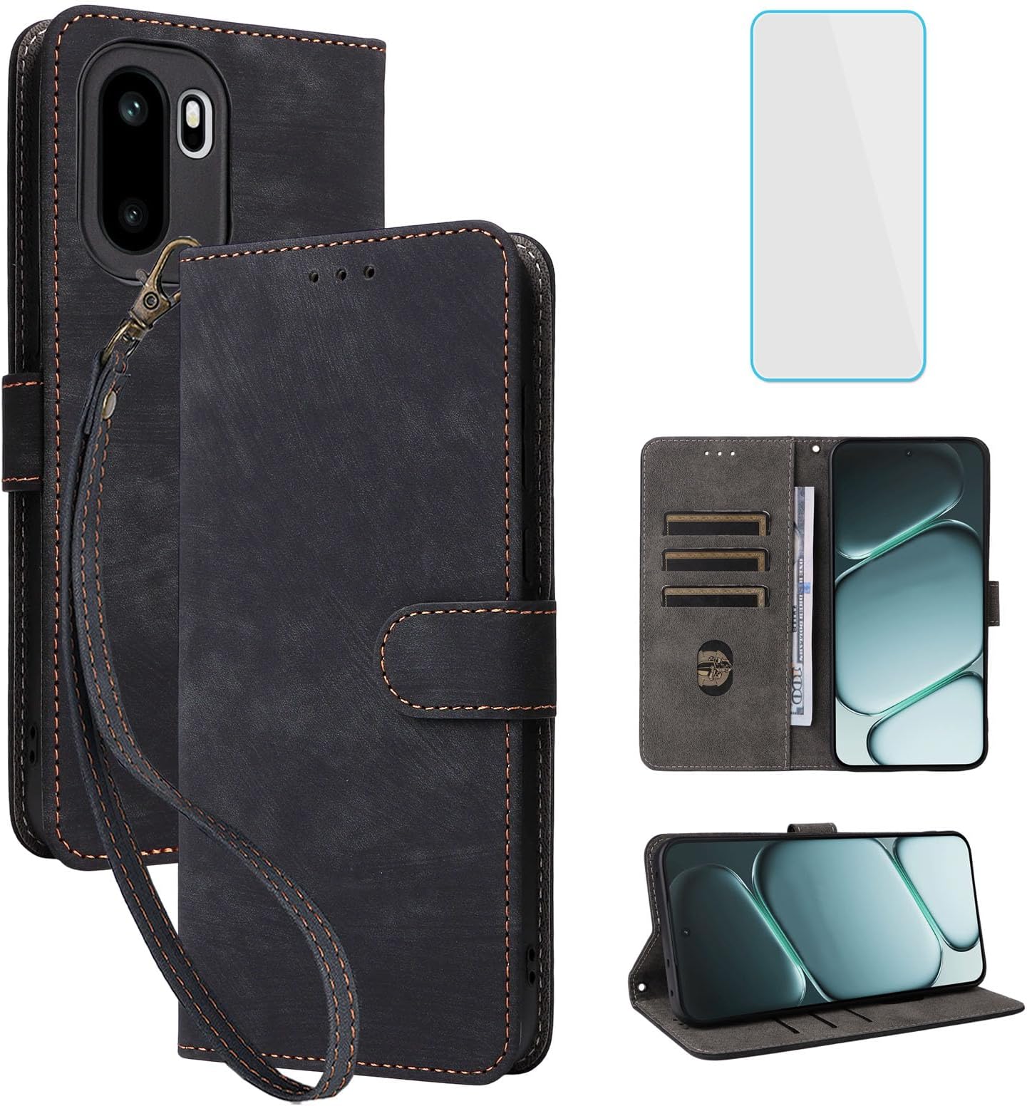 for OnePlus 15R 5G Wallet Phone Case with Screen Protector [RFID Blocking] Leather Flip Card Holder Kickstand Women Men Cell Phone Cover for 1+15R One Plus 15R 15 R PlusOne OnePlus15R Black