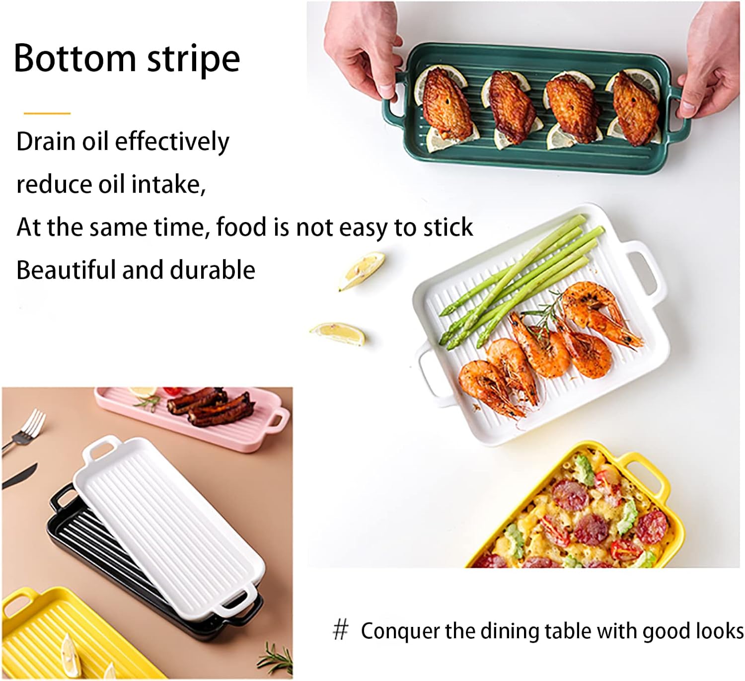 MIFANI ベーキング オーブン皿 耐熱皿 セラミック ベーキングディッシュ 長方形 ハンドル付き オーブンセラミックベーキングパ