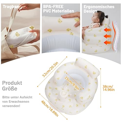 Miniatura 4 de AirSwim Asiento inflable para bebé, silla inflable para bebés de 3 meses en adelante, silla inflable de verano con bomba de aire integrada, asientos