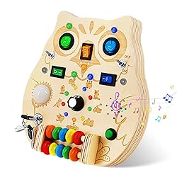 RCPLAGA Busy Board Montessori Wooden Sensory Toy with LED Light Switches, Music, Toddler Light Switch Activity Travel Toys for 1 2 3 Year Old Boys Girls Toddler Toys Gifts