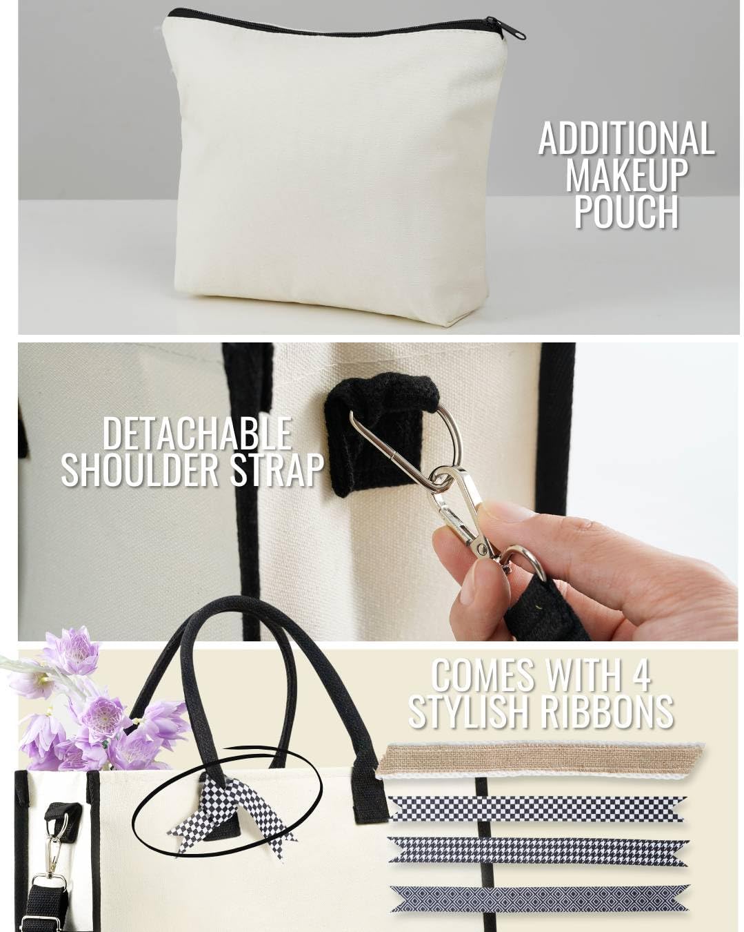 InnoBeta Sugar Skull Gifts Canvas Tote Bag with Top Zipper Closure and Shoulder Strap for Birthday, Mother's Day, Christmas - Image 4