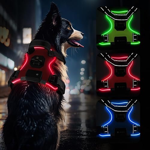 MASBRILL Arnés iluminado para perro, arnés para perro sin tirones, arnés LED recargable con asa ajustable brillante arnés para perros pequeños, MASBRILL Arnés iluminado para perro, arnés para perro sin tirones, arnés LED recargable con asa ajustable brillante arnés para perros pequeños,