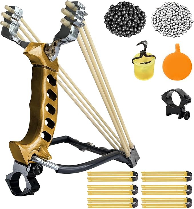 Professional Wrist-Braced Slingshots Set for Hunting, High Velocity Tactical Wrist Support Sling Shot with Ammo Balls & Replacement Bands (Target Practice Kit)
