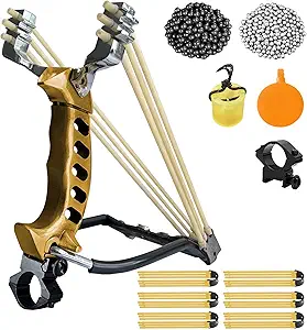 Professional Wrist-Braced Slingshots Set for Hunting, High Velocity Tactical Wrist Support Sling Shot with Ammo Balls & Replacement Bands (Target Practice Kit)