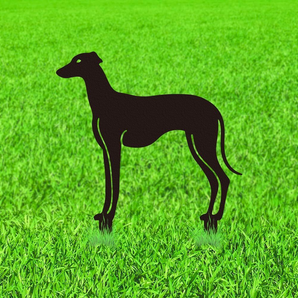 WADORN Whippet Dog Metal Decorative Garden Stakes, Whippet Greyhound Silhouette Metal Outdoor Statues Animal Garden Ornament Gifts Black Yard Art Decorations for Outdoor Backyard Lawn Patio Walkways