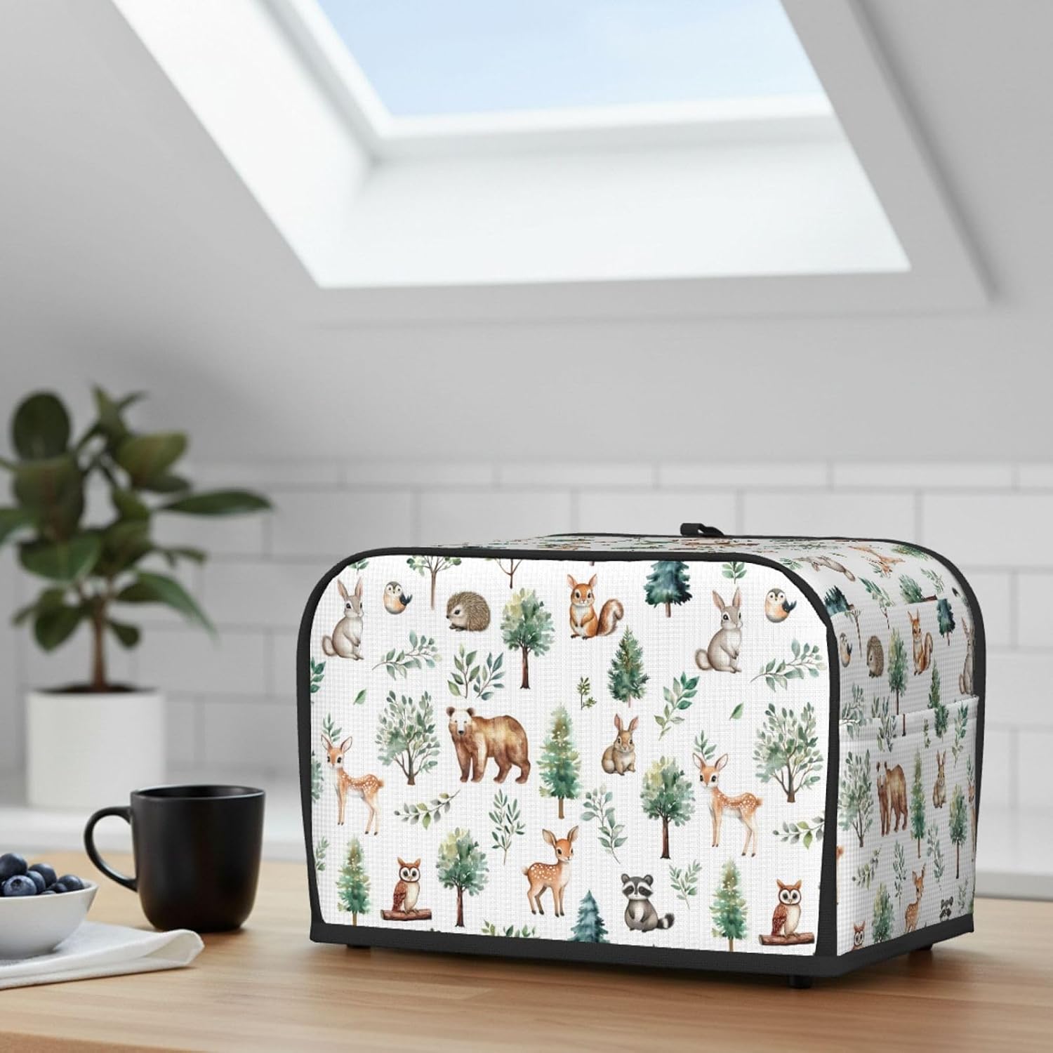 Watercolor Forest Animal 2 Slice Toaster Cover, Waterproof Toaster Dust Cover Bread Machine Protector for Small Kitchen Appliance Dining Room Home Table Decor