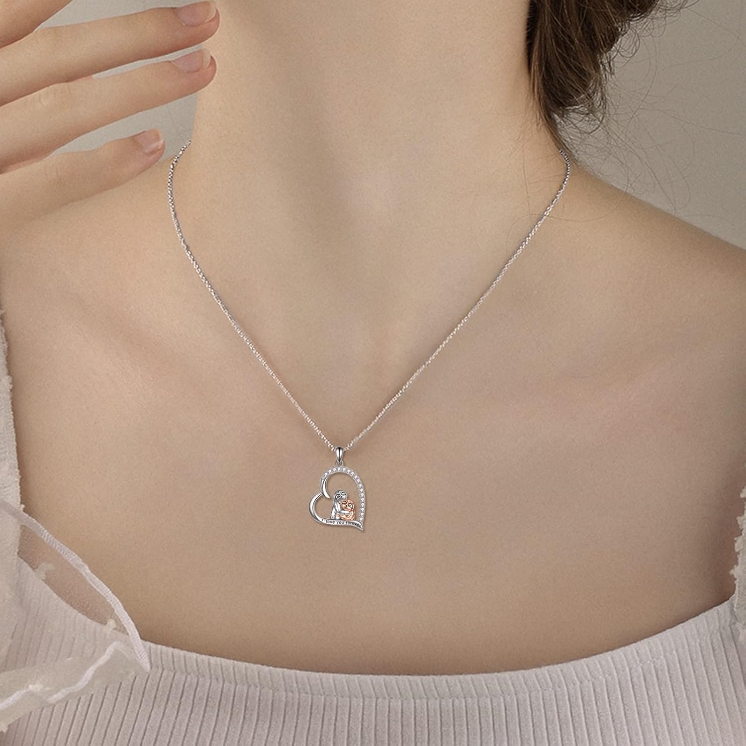 YFN Sloth/Owl/Cow/Otter/Highland Cow Gifts for Women Sterling Silver Sloth Animal Heart Pendant Necklace Jewelry